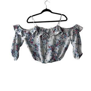 Liberty Love Women’s white Floral Cold Shoulder Cropped Top/Blouse Size‎ Large